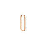 Yanları Taşlı Uzun Oval Tek Halka Küpe (Small) / 14 Ayar Rose Altın