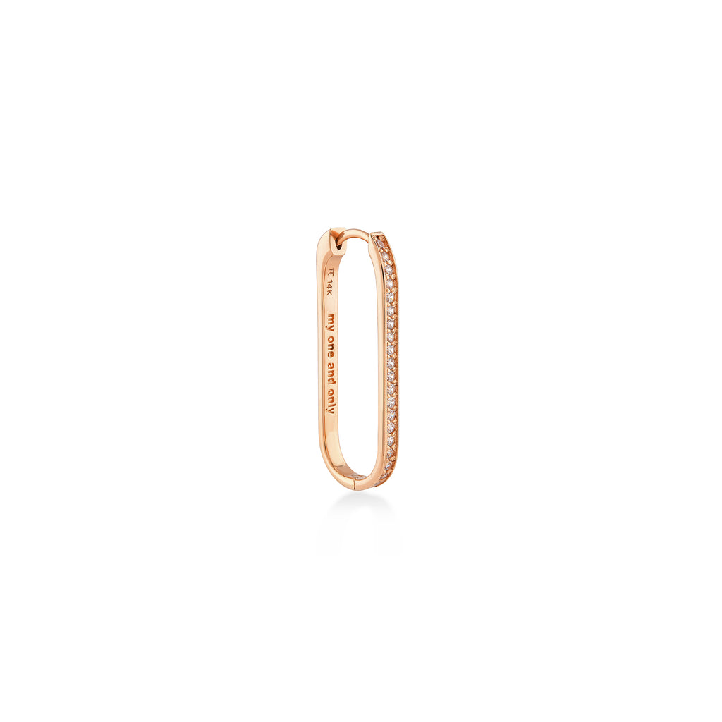Yanları Taşlı Uzun Oval Tek Halka Küpe (Small) / 14 Ayar Rose Altın