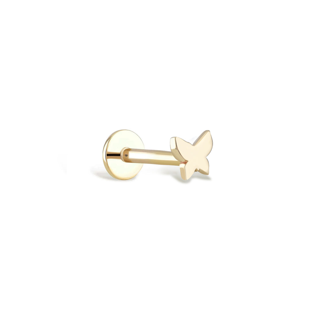 Minimal Kelebek Altın Piercing / 14 Ayar Sarı Piercing