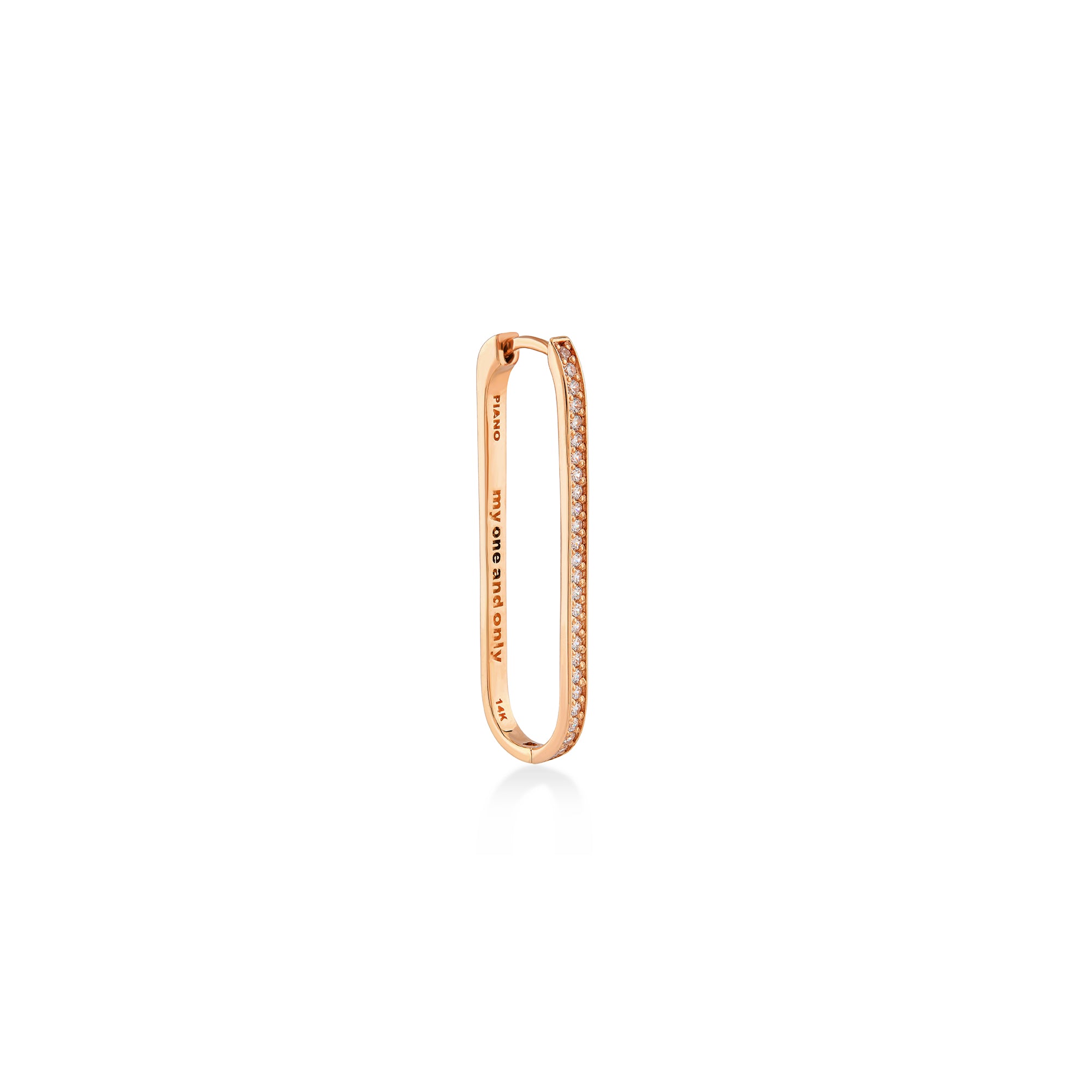 Yanları Taşlı Uzun Oval Tek Halka Küpe (Medium) / 14 Ayar Rose Altın