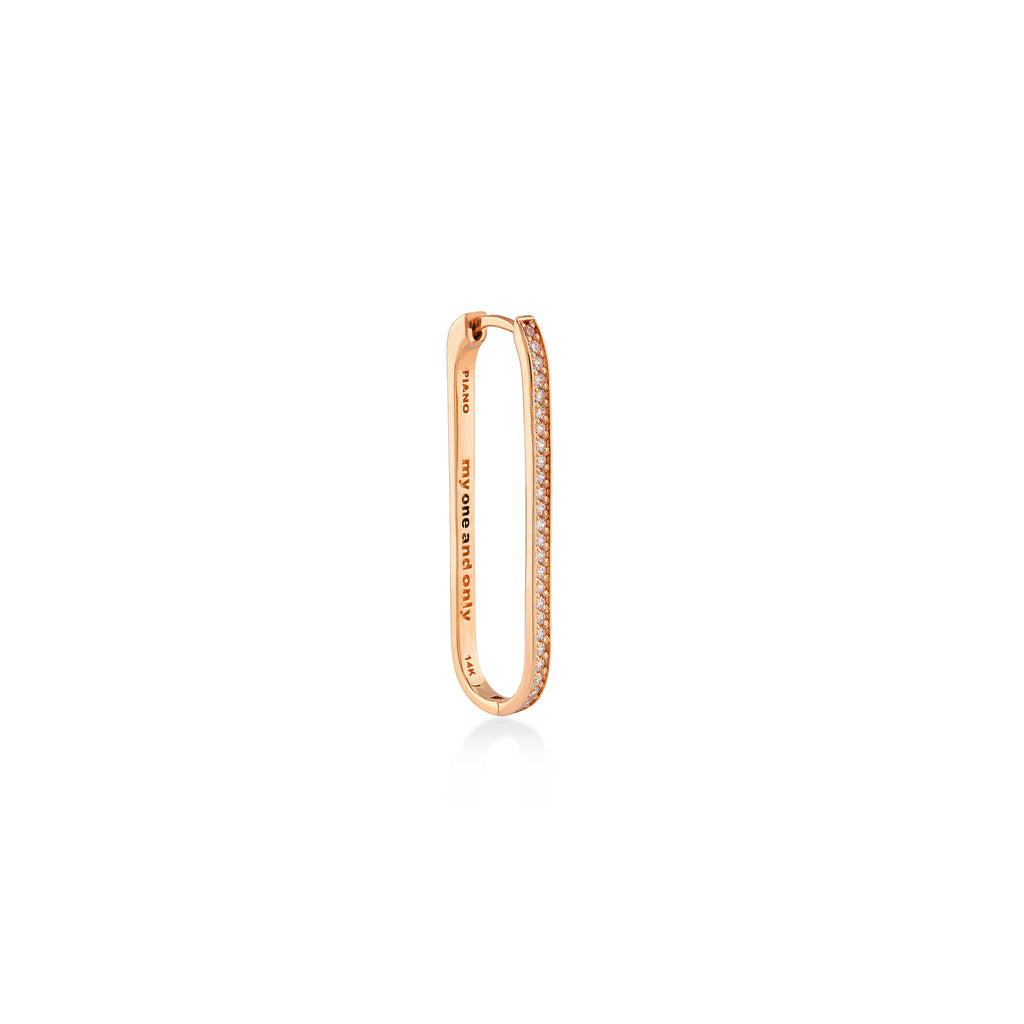 Yanları Taşlı Uzun Oval Tek Halka Küpe (Medium) / 14 Ayar Rose Altın