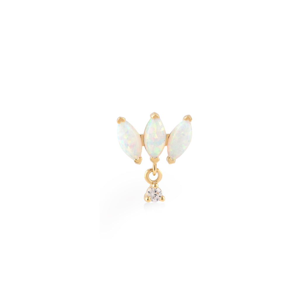 Üçlü Markiz Kesim Opalit Taşlı Sallantılı Altın Tragus Piercing / TR