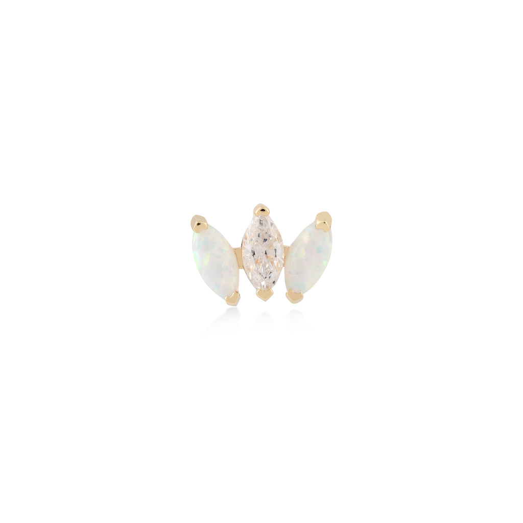 Üçlü Markiz Kesim Opalit ve Zirkon Taşlı Altın Tragus Piercing / TR