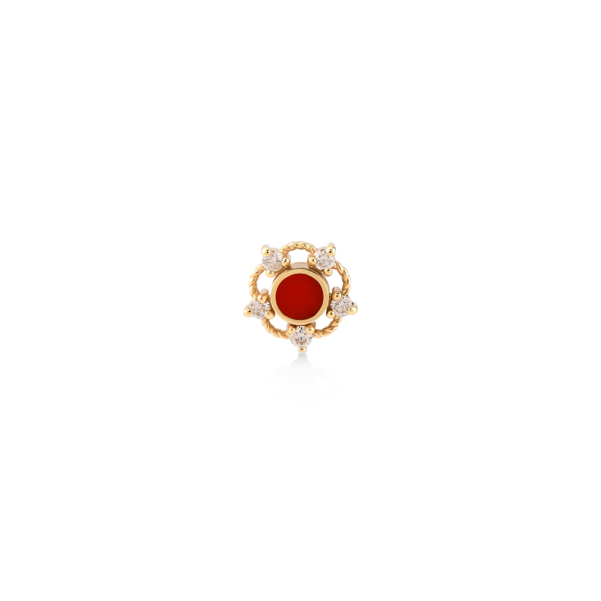 Kırmızı Mineli Beş Köşe Pırlanta Piercing / 14 ayar sarı altın