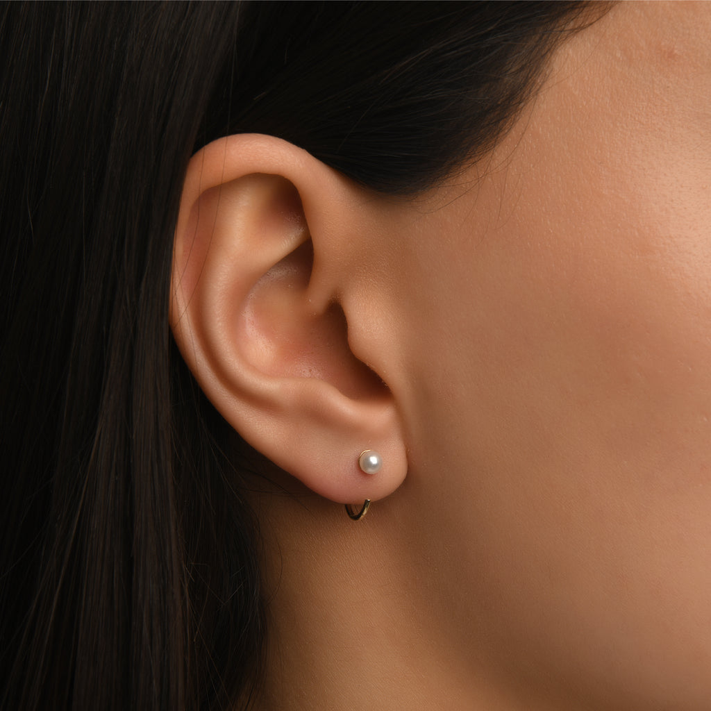 Latte İncili Altın Relax Piercing / 14 Ayar Sarı Altın