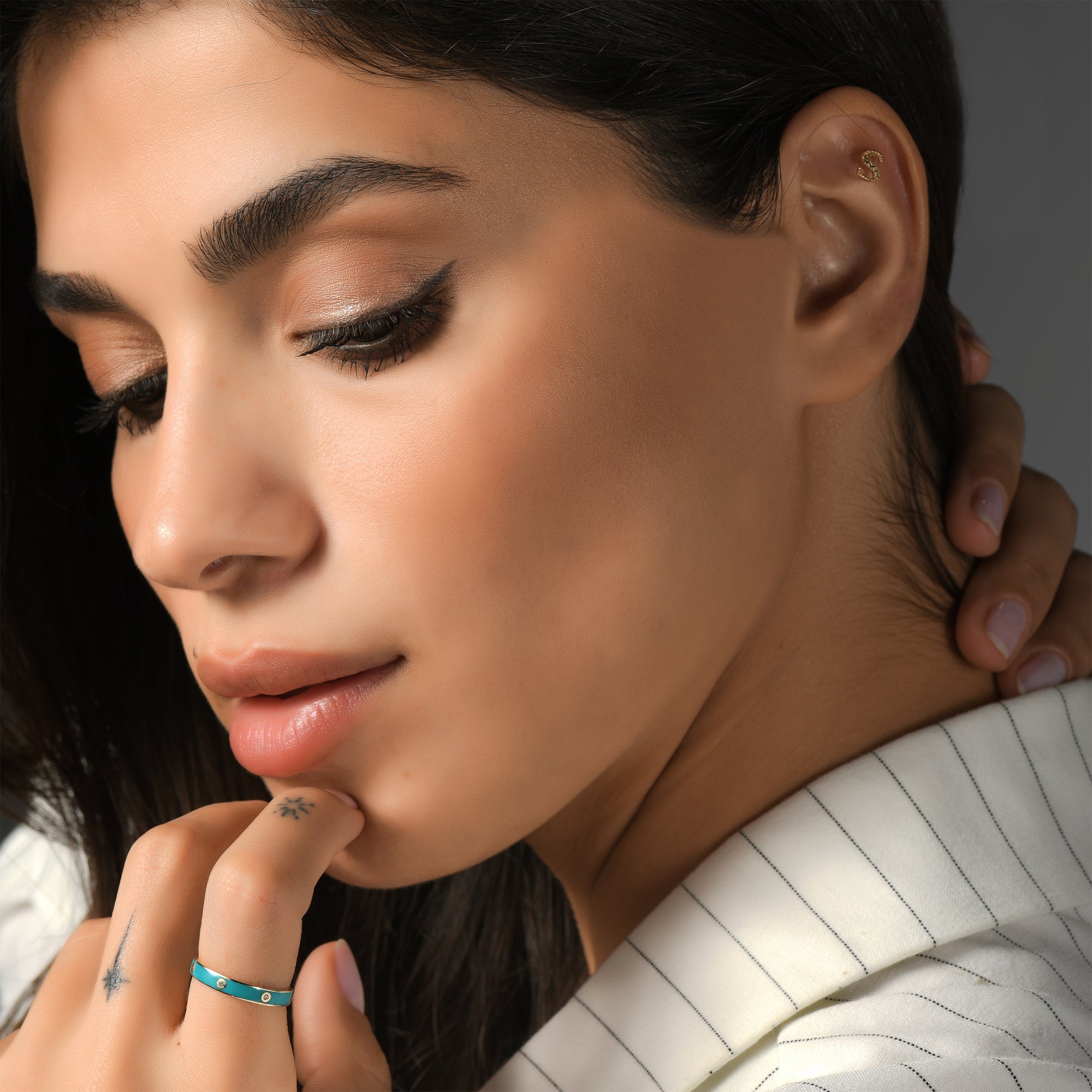Harf Pırlanta Piercing / 14 ayar rose altın