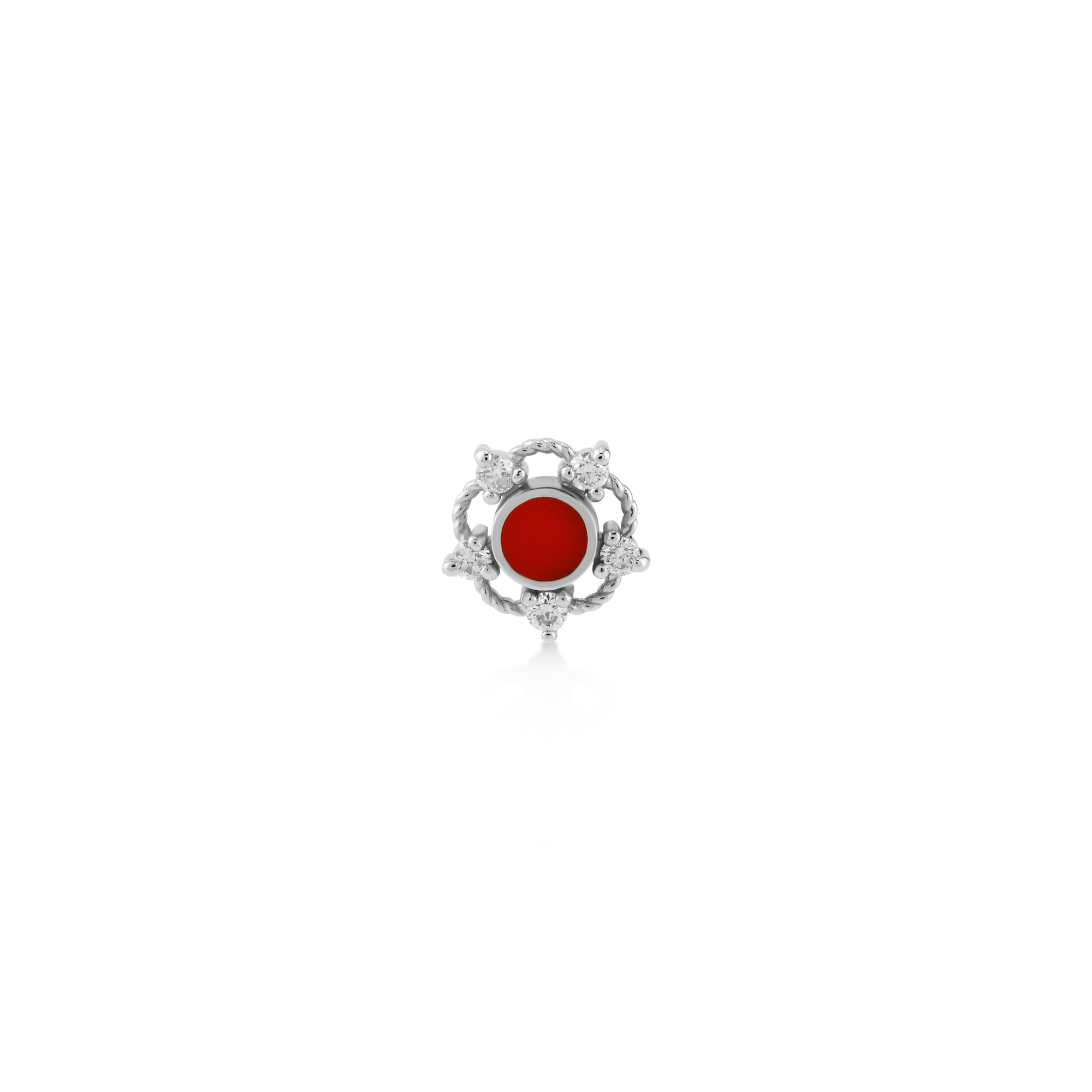 Kırmızı Mineli Beş Köşe Pırlanta Piercing / 14 ayar beyaz altın