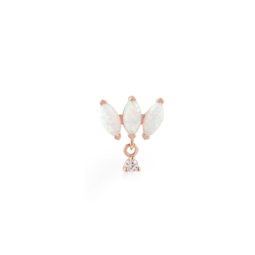Üçlü Markiz Kesim Opalit Taşlı Sallantılı Altın Tragus Piercing / TR