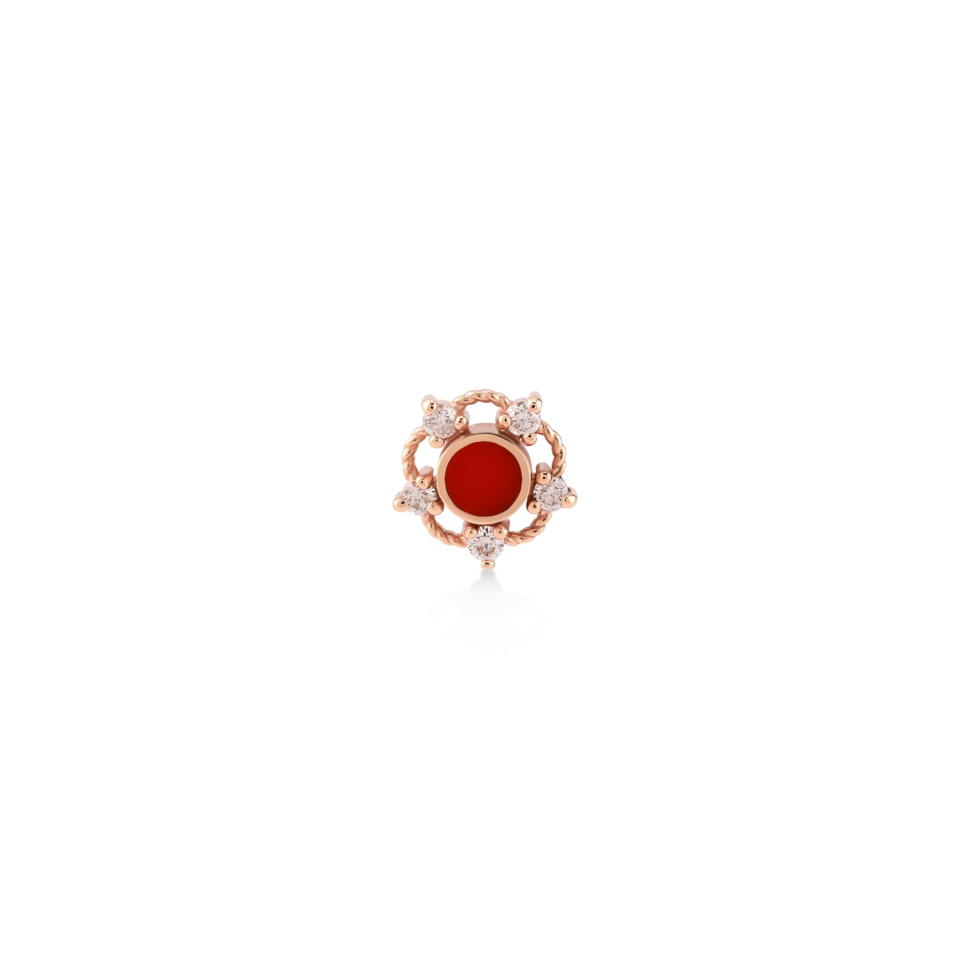 Kırmızı Mineli Beş Köşe Pırlanta Piercing / 14 ayar rose altın