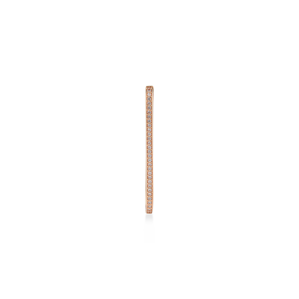 Yanları Taşlı Uzun Oval Tek Halka Küpe (Tall) / 14 Ayar Rose Altın
