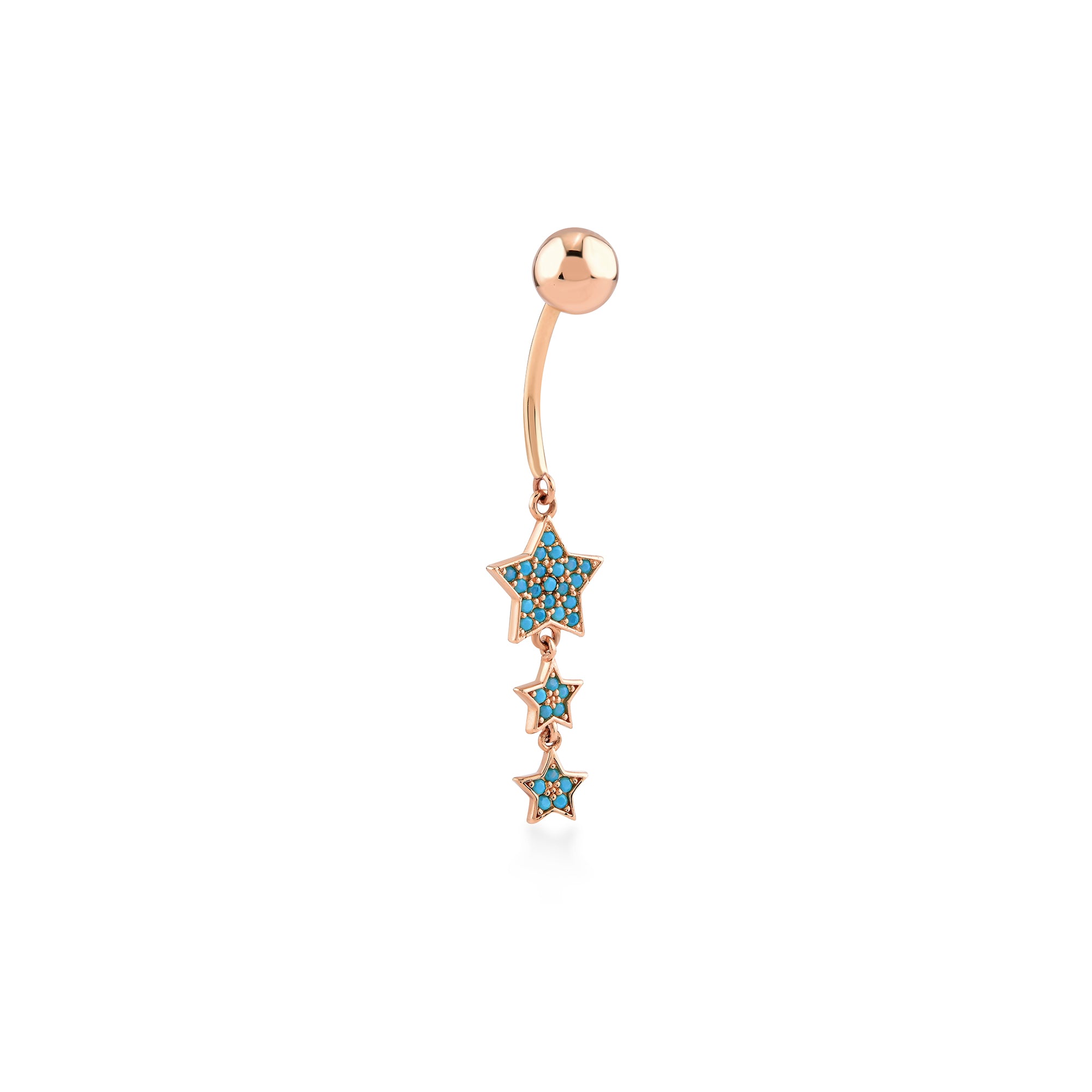 Yıldız Form Sallantılı Turkuaz Taşlı Göbek Piercing / 14 Ayar Rose Altın