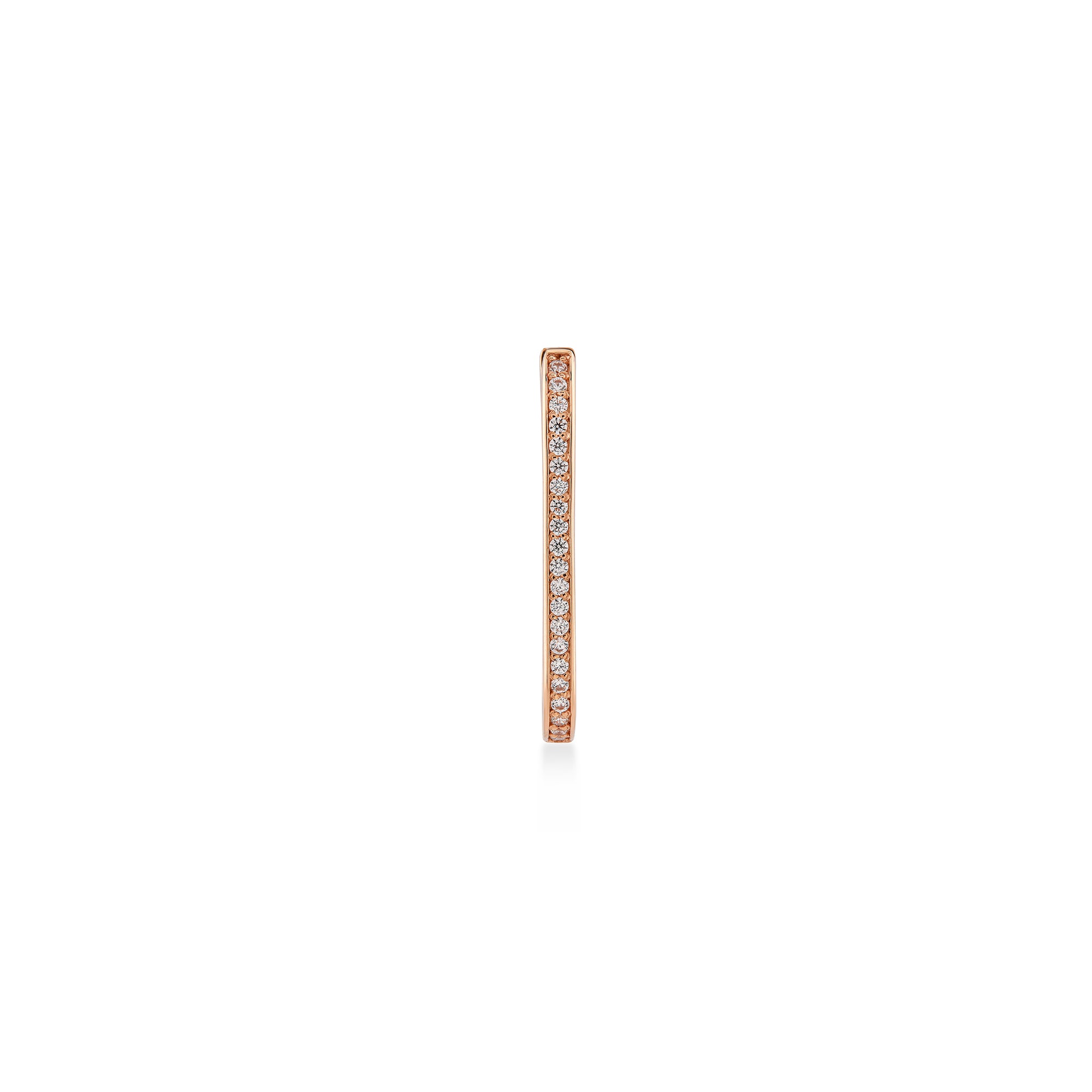 Yanları Taşlı Uzun Oval Tek Halka Küpe (Small) / 14 Ayar Rose Altın