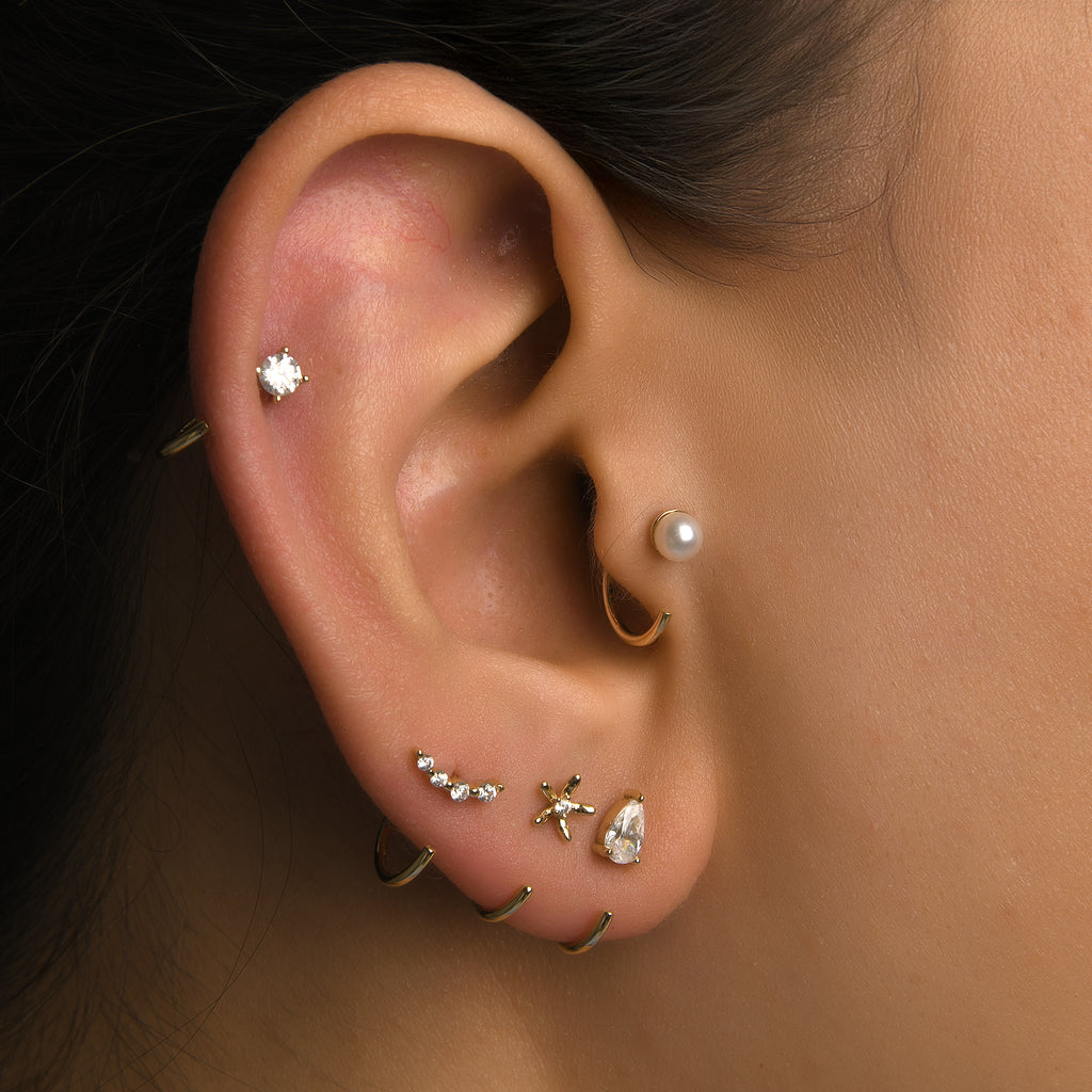 Latte İncili Altın Relax Piercing / 14 Ayar Sarı Altın