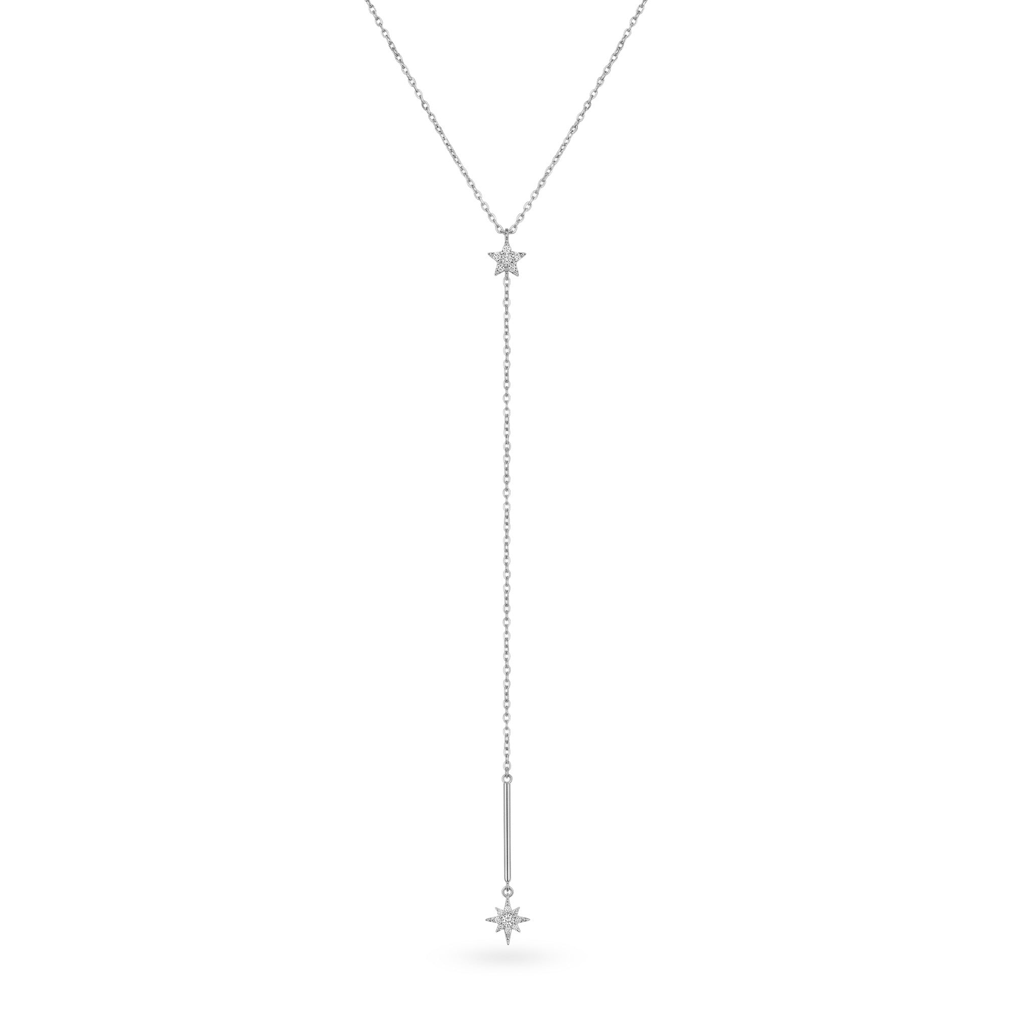 Kuzey Yıldızı Sallantılı Y Model Taşlı Altın Kolye /14 Ayar Beyaz Altın