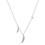 Çift Tüylü Taşlı Altın Kolye / 14 Ayar Beyaz Altın