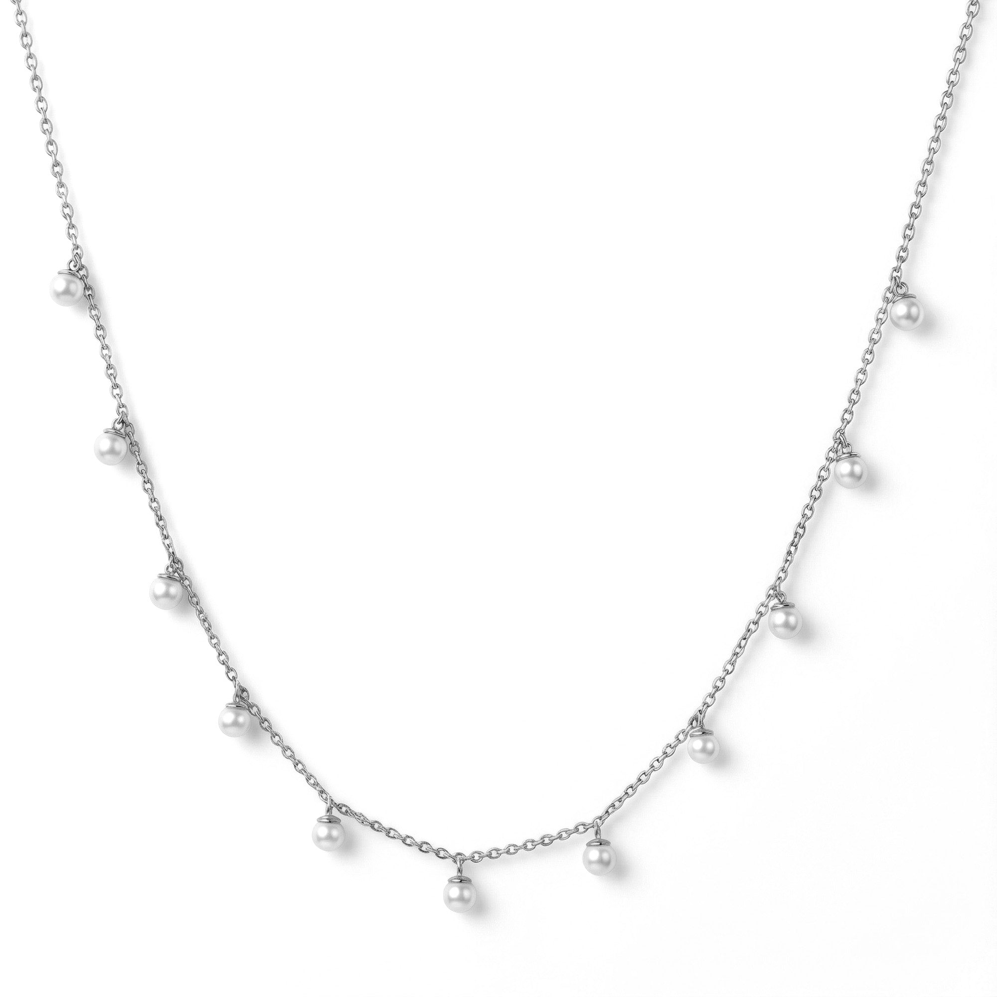 İncili Station Altın Kolye / 14 Ayar Beyaz Altın