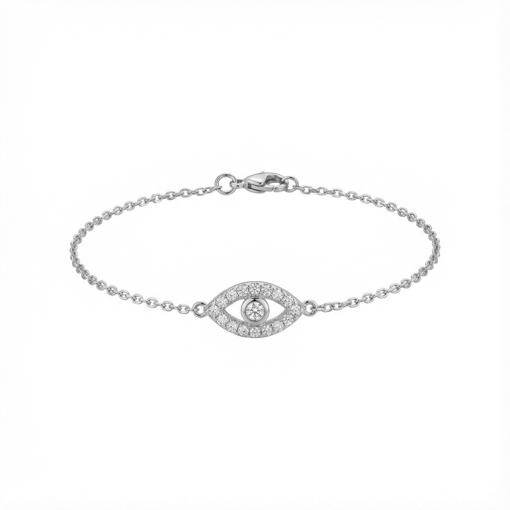 Taşlı Göz Altın Bileklik / 14 Ayar Beyaz Altın