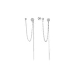 Çiçek Zincir Sallantılı Taşlı Tek Altın Küpe / 14 Ayar Beyaz Altın