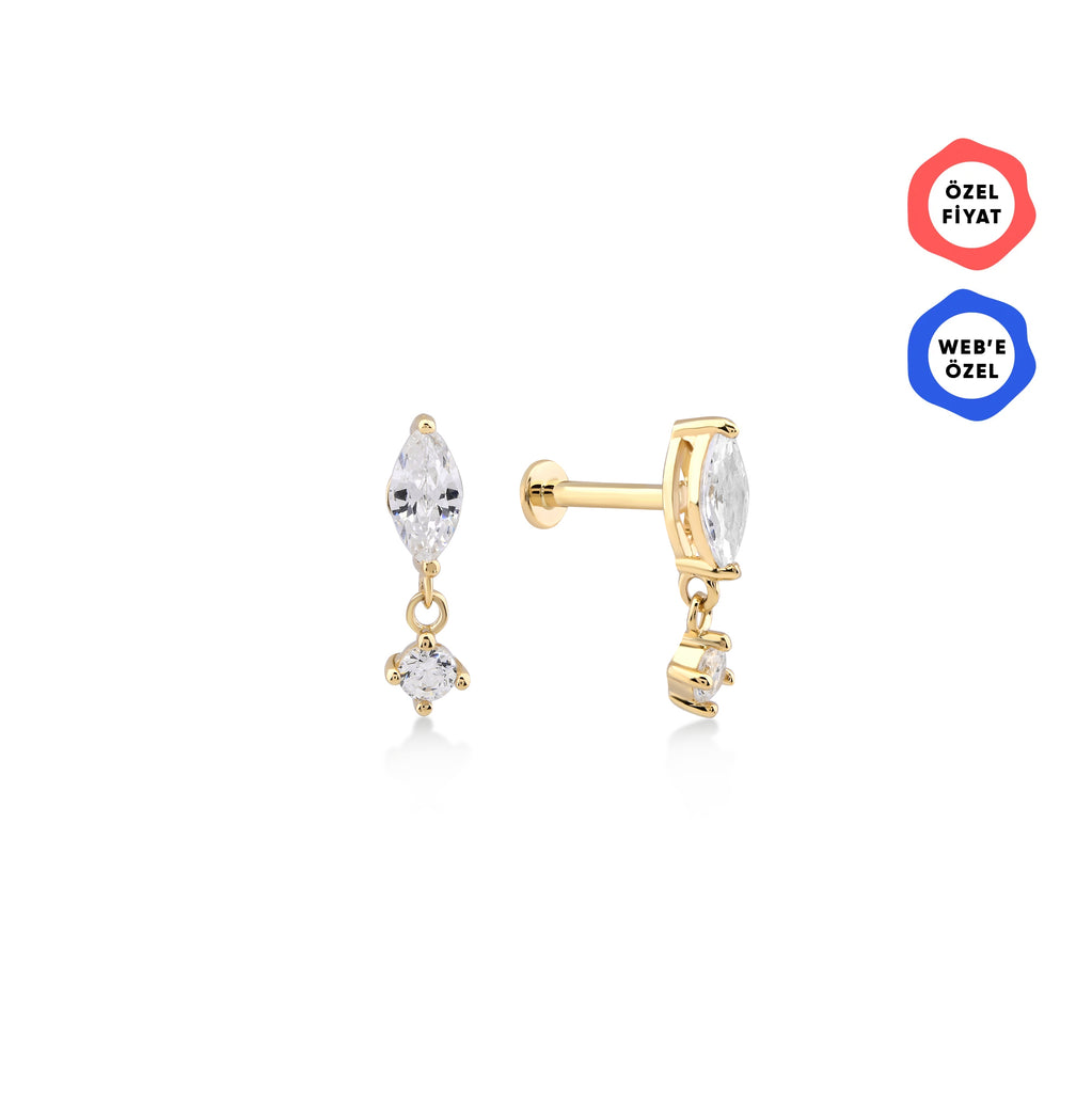 Gold Tragus Piercing with Marquise Rocking Stone