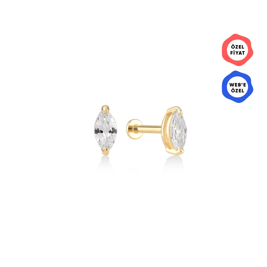 Gold Tragus Piercing with Marquise Stone