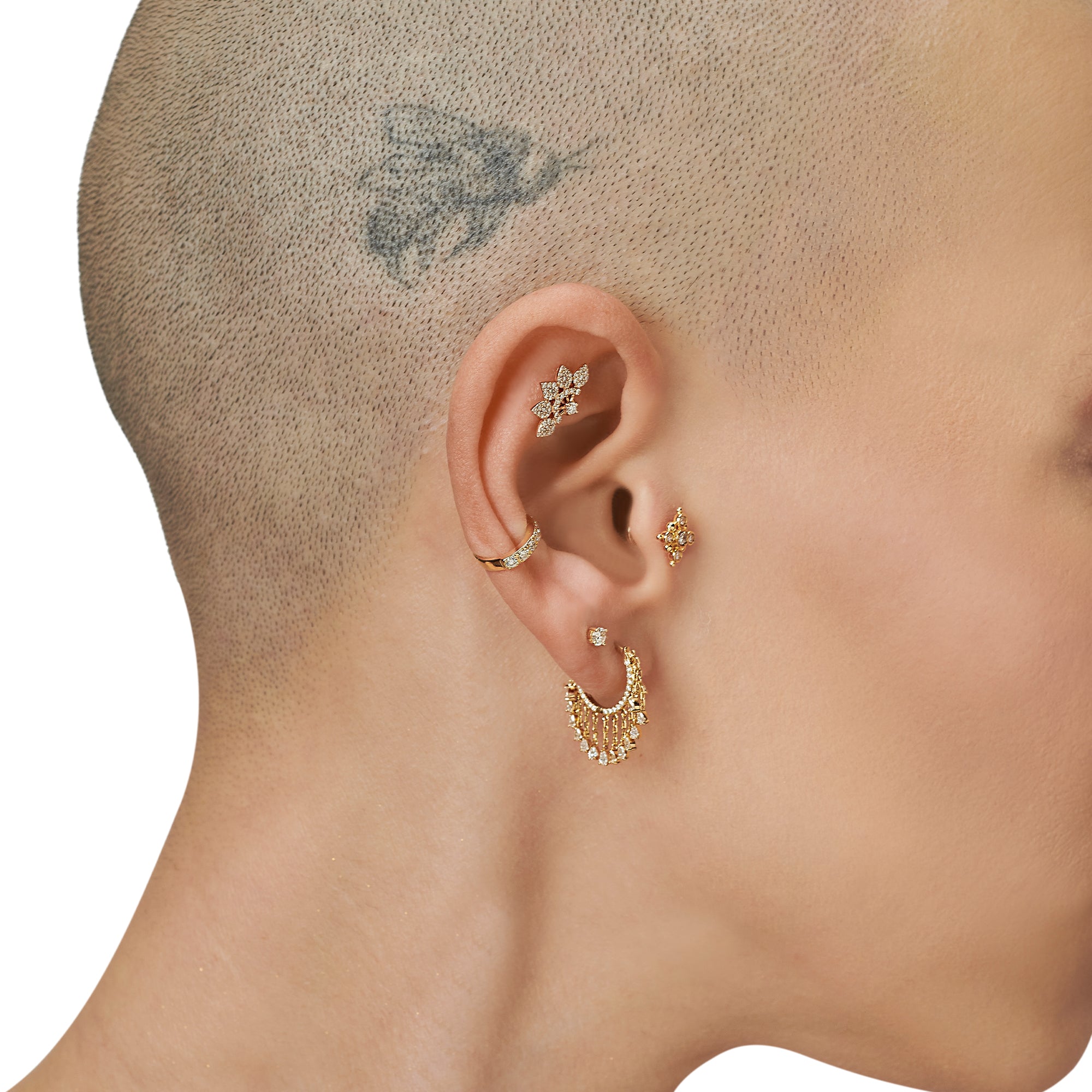 14 Ayar Altın Fan Pırlanta Piercing