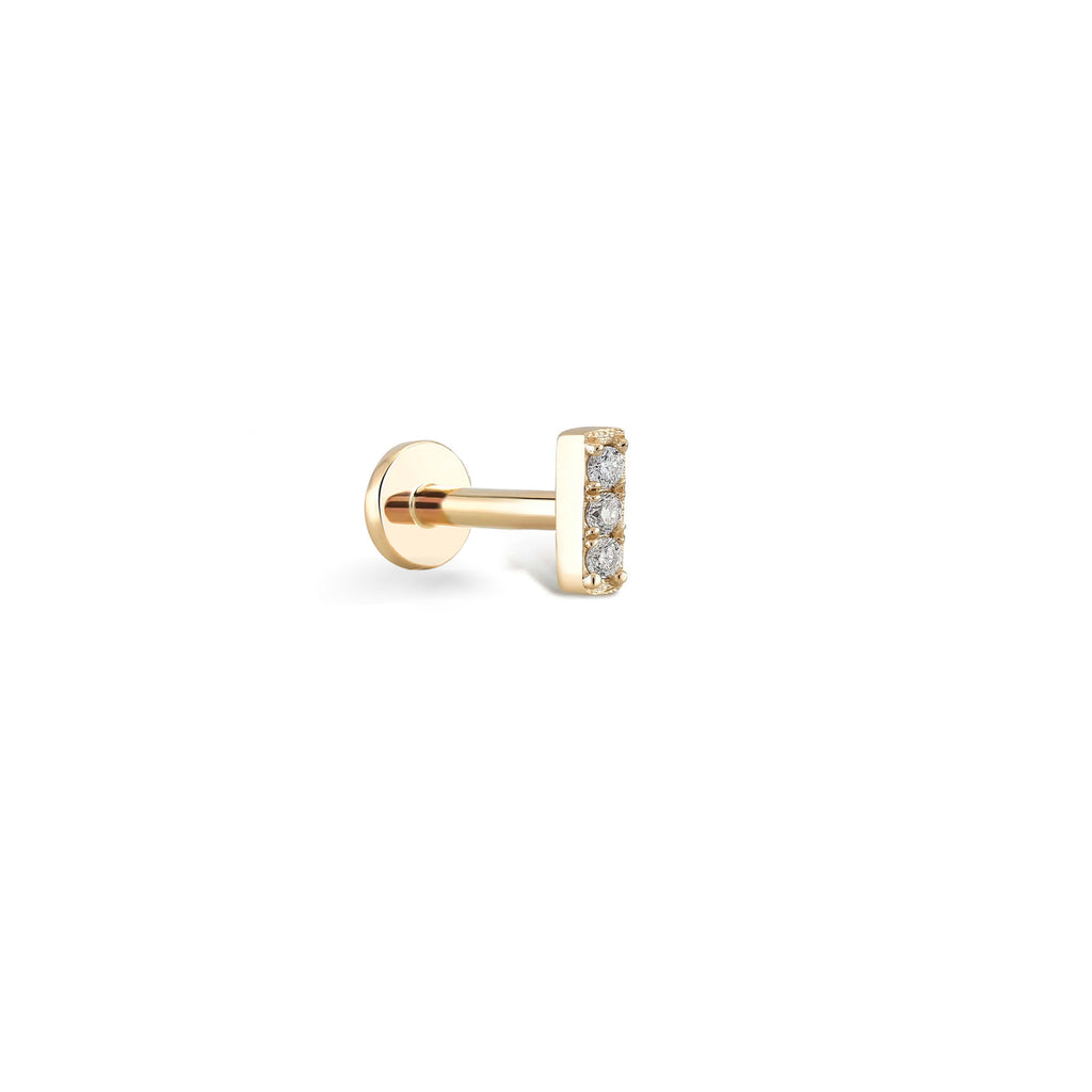 3 Taş Pırlanta Piercing / 14 Ayar Sarı Altın