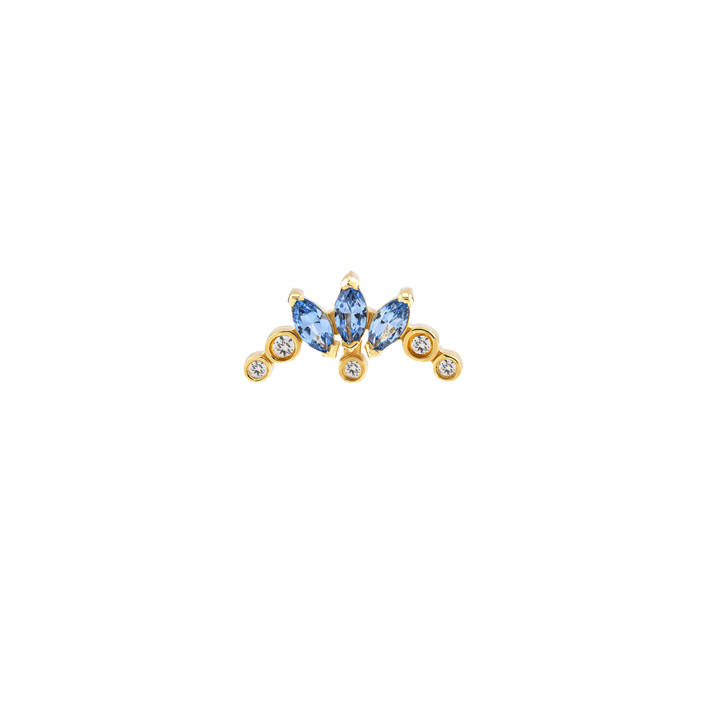 Tria Markiz Form Mavi Taşlı Altın Tragus Piercing / 14 Ayar Sarı Altın
