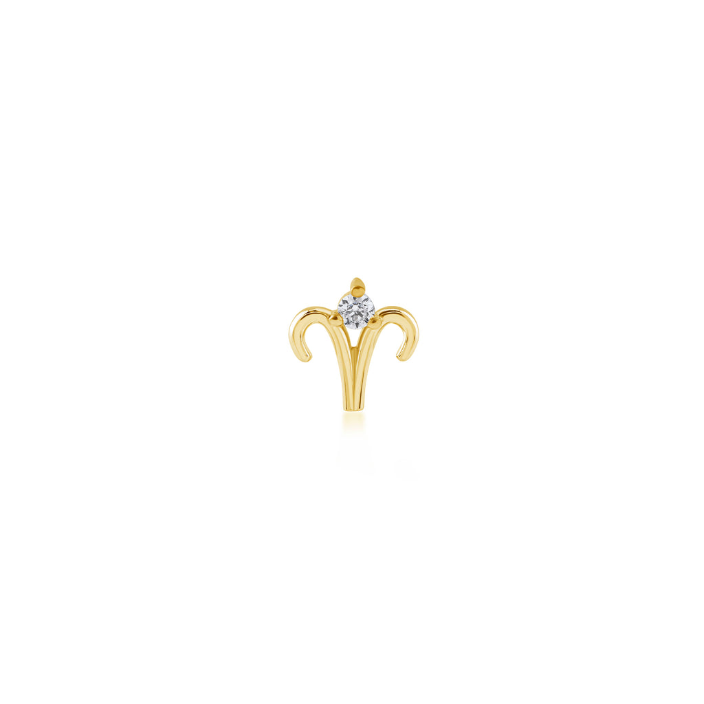 Aries Koç Burcu Taşlı Altın Piercing / 14 Ayar Sarı Altın