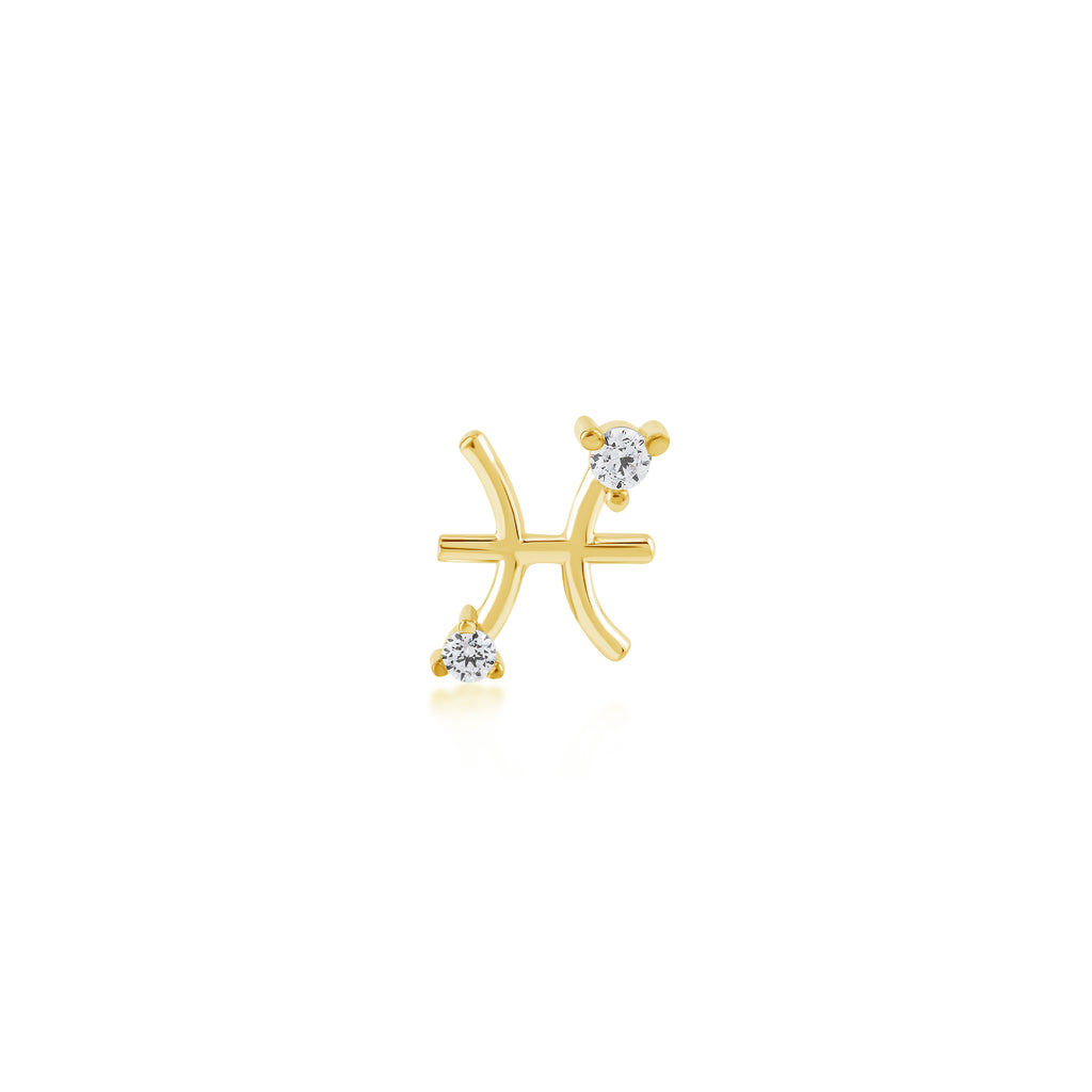 Pisces Balık Burcu Taşlı Altın Piercing / 14 Ayar Sarı Altın