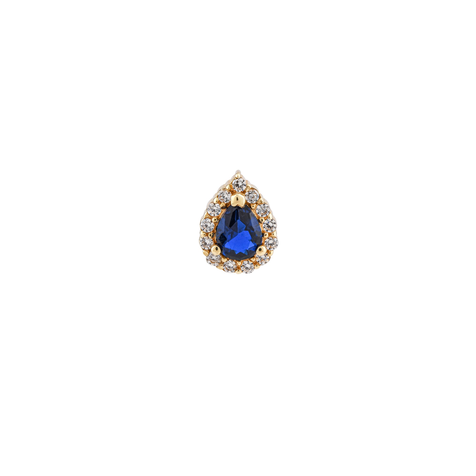 Mavi Taşlı Damla Altın Piercing / 14 Ayar Sarı Altın