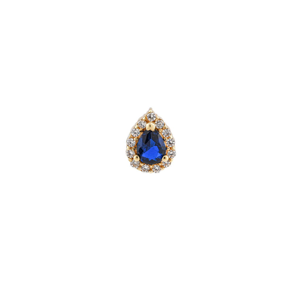 Mavi Taşlı Damla Altın Piercing / 14 Ayar Sarı Altın