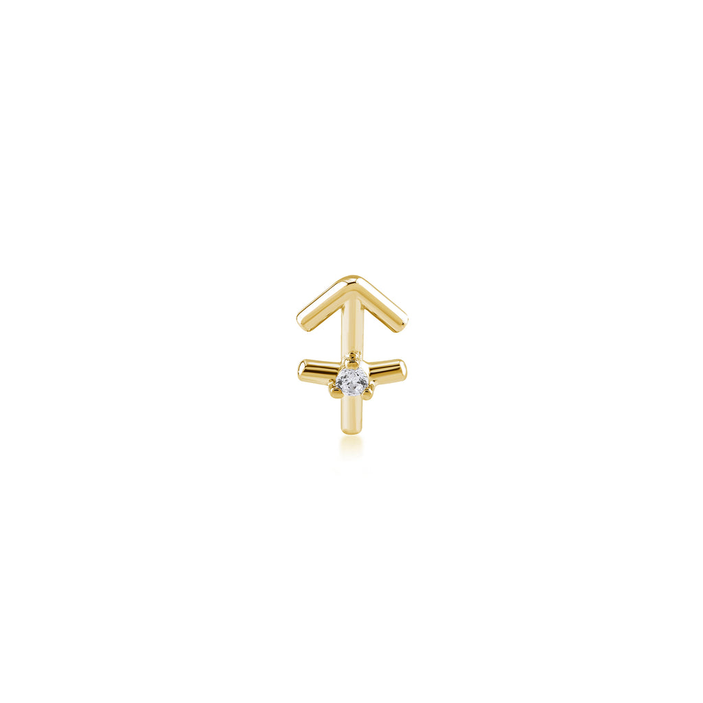 Sagittarius Yay Burcu Taşlı Altın Piercing / 14 Ayar Sarı Altın