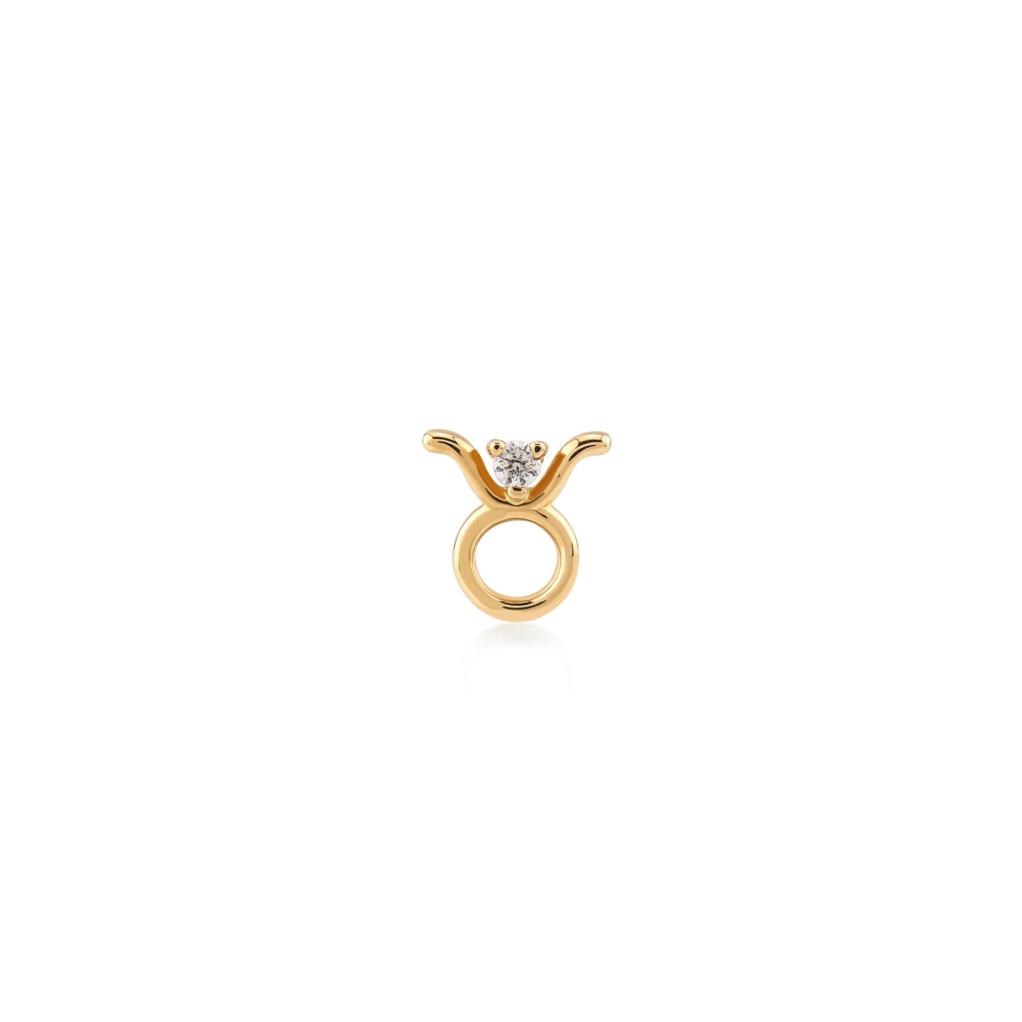 Taurus Boğa Burcu Taşlı Altın Piercing / 14 Ayar Sarı Altın