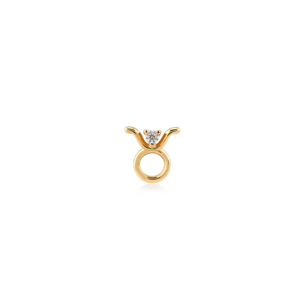 Taurus Boğa Burcu Taşlı Altın Piercing / 14 Ayar Sarı Altın