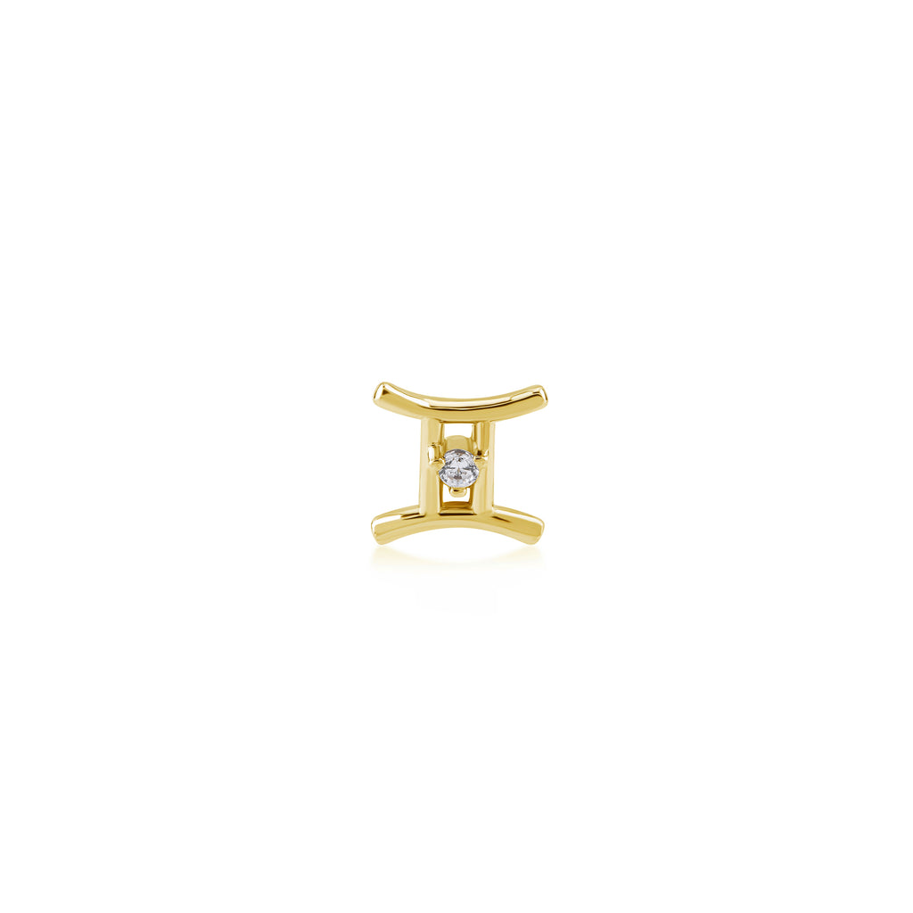 Gemini İkizler Burcu Taşlı Altın Piercing / 14 Ayar Sarı Altın