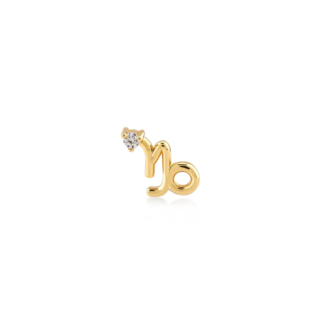 Capricorn Oğlak Burcu Taşlı Altın Piercing / 14 Ayar Sarı Altın