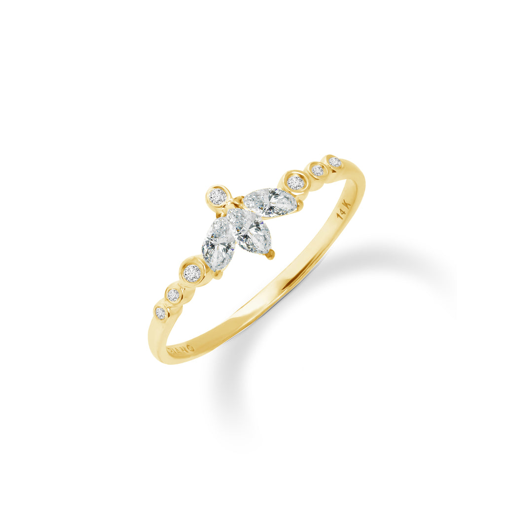 0.29 ct Çiçek Markiz Form Pırlanta Yüzük / 14 Ayar Sarı Altın