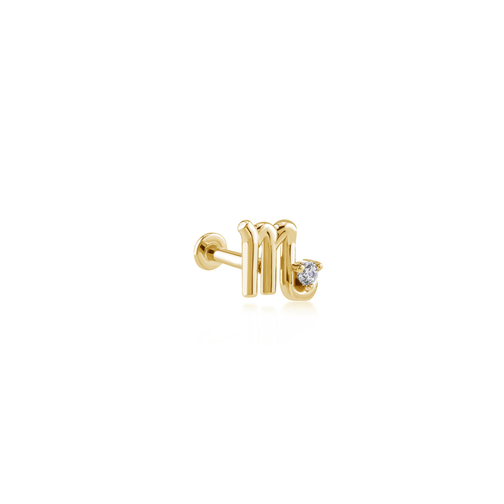Scorpio Akrep Burcu Taşlı Altın Piercing / 14 Ayar Sarı Altın