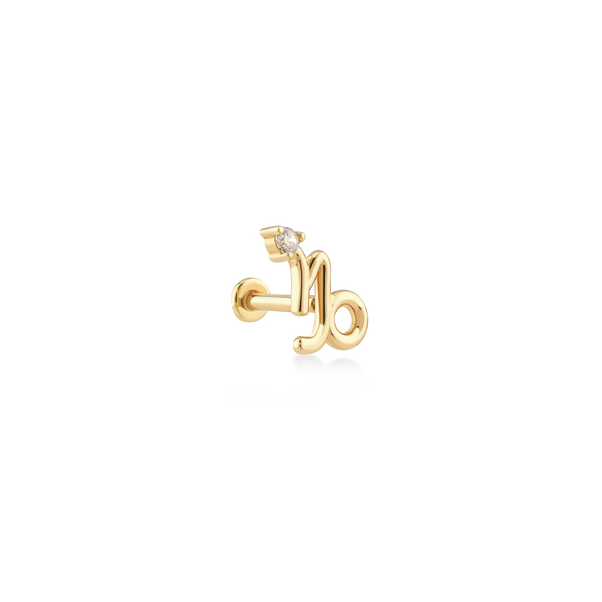 Capricorn Oğlak Burcu Taşlı Altın Piercing / 14 Ayar Sarı Altın