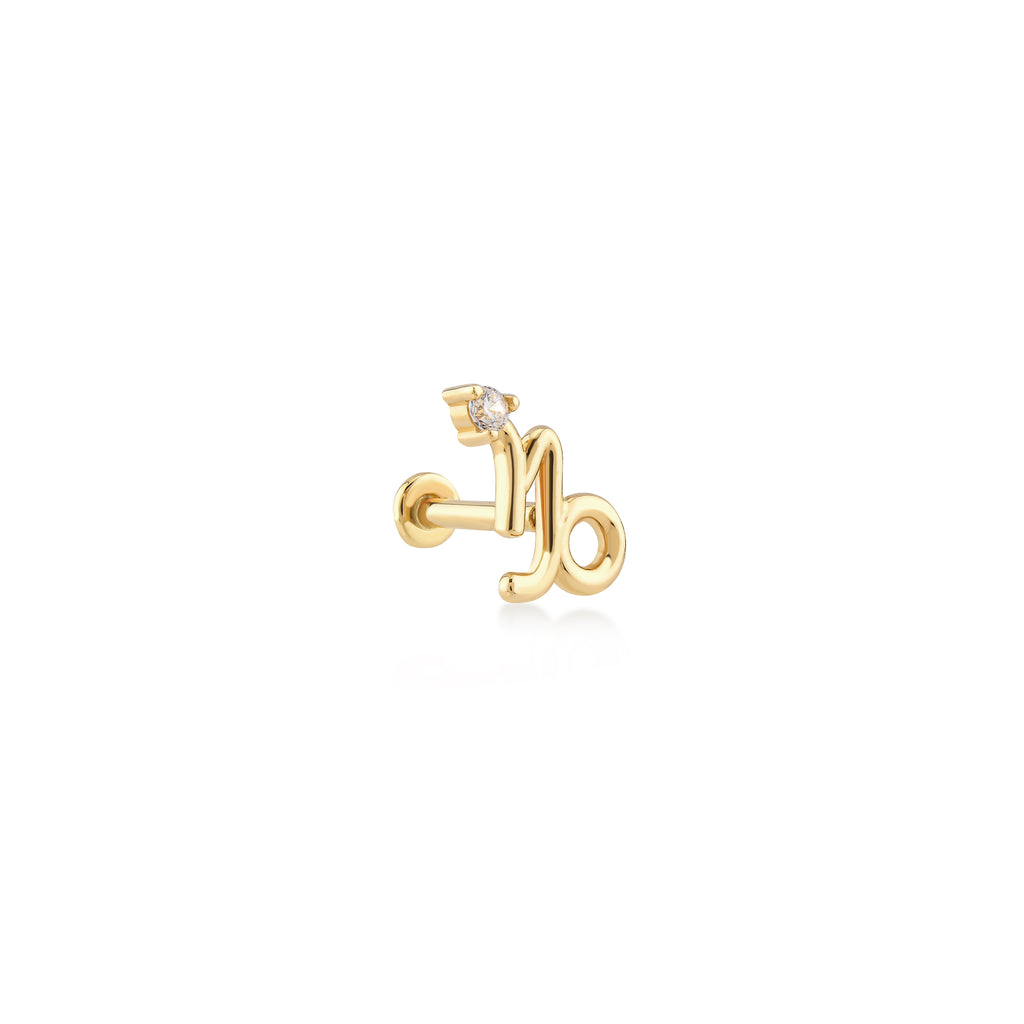 Capricorn Oğlak Burcu Taşlı Altın Piercing / 14 Ayar Sarı Altın