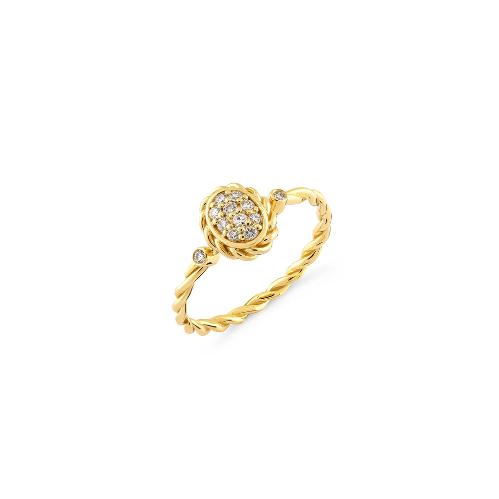0.16 ct Burgulu Neo-Retro Pırlanta Yüzük / 14 Ayar Sarı Altın