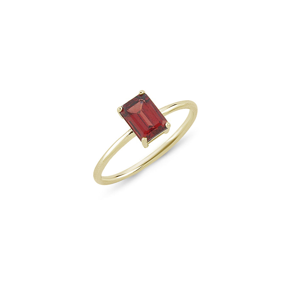 14 Ayar Altın Dikey Baget Kesim Garnet ve Topaz Taşlı Altın Yüzük