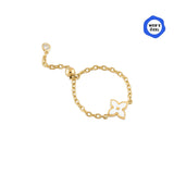 Cherry Mineli Çiçek Ayarlanabilir Zincirli Altın Yüzük (Çift Taraflı Kullanım) / 14 Ayar Sarı Altın