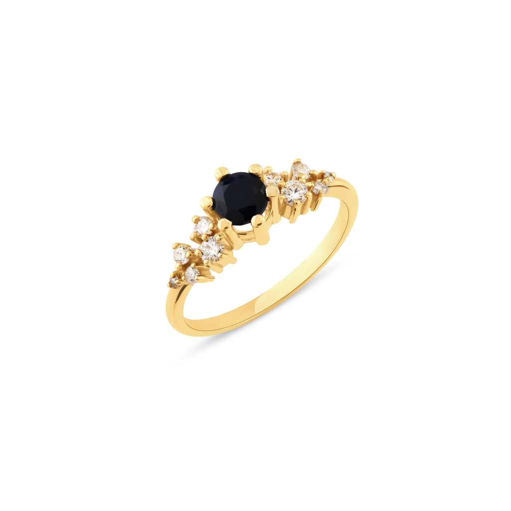 Tanzalit Taşlı 0.25 ct Pırlanta Yüzük / 14 Ayar Sarı Altın