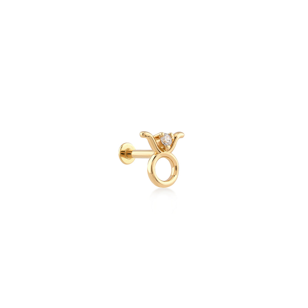 Taurus Boğa Burcu Taşlı Altın Piercing / 14 Ayar Sarı Altın