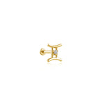 Gemini İkizler Burcu Taşlı Altın Piercing / 14 Ayar Sarı Altın