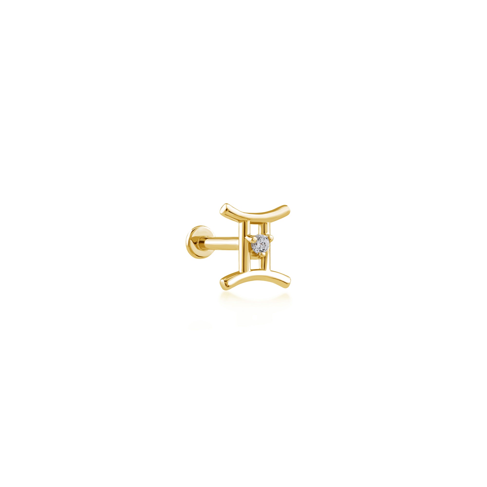 Gemini İkizler Burcu Taşlı Altın Piercing / 14 Ayar Sarı Altın