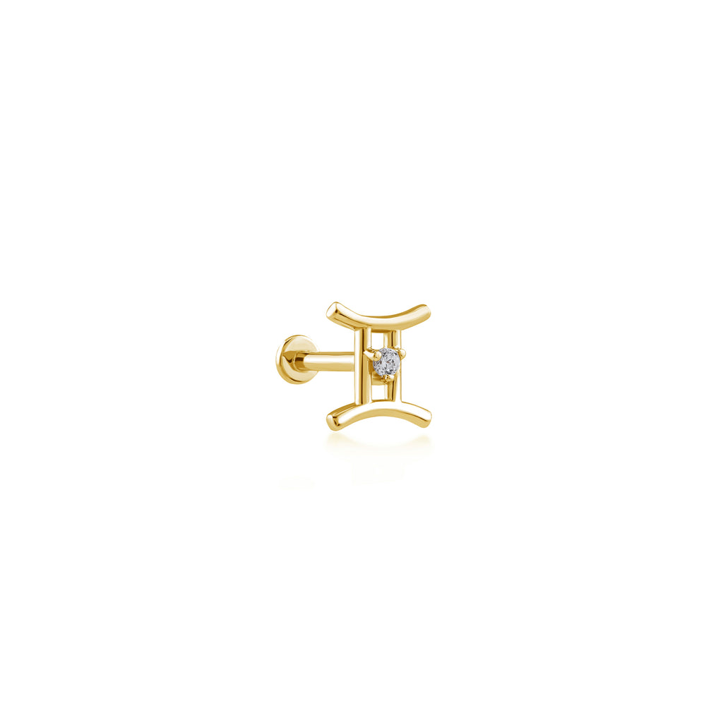 Gemini İkizler Burcu Taşlı Altın Piercing / 14 Ayar Sarı Altın