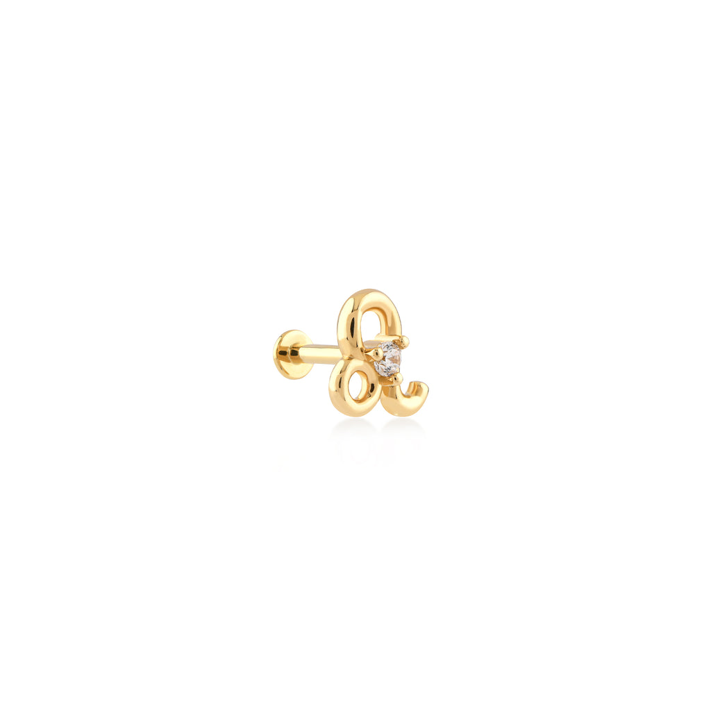Leo Aslan Burcu Taşlı Altın Piercing / 14 Ayar Sarı Altın