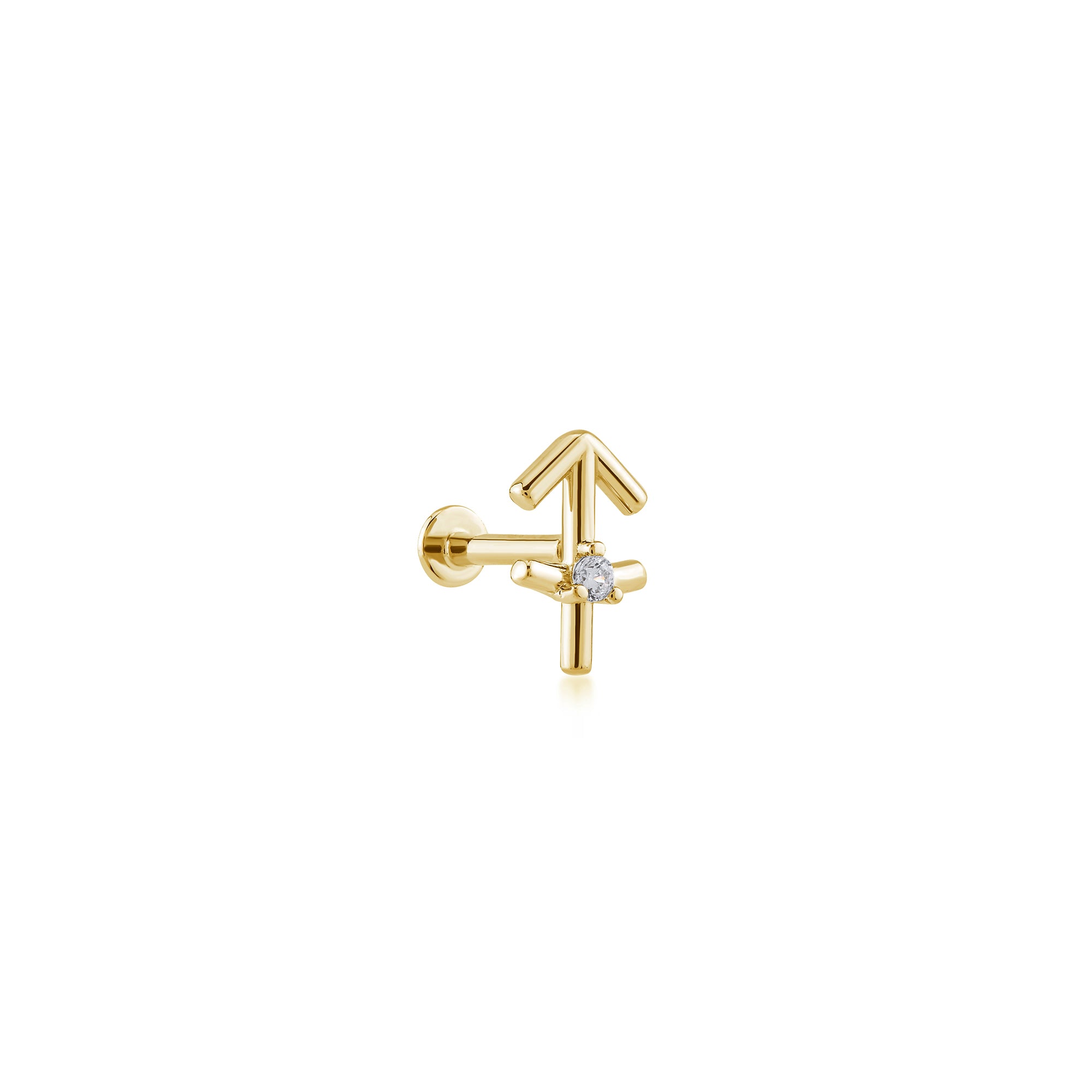 Sagittarius Yay Burcu Taşlı Altın Piercing / 14 Ayar Sarı Altın